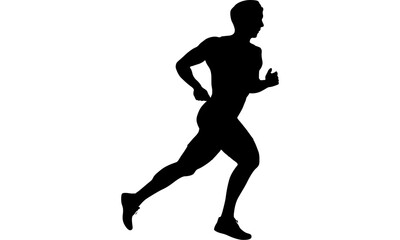 Silhouette of an athletic man in motion, jogging for exercise and fitness on a white background.