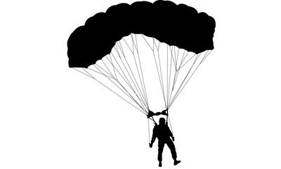 Silhouette of a skydiver with open parachute.