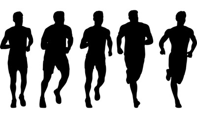 Silhouette image of five runners in a race.