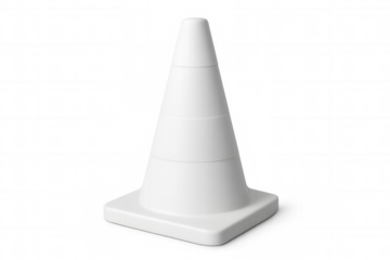 Realistic white traffic cone standing on a transparent background, perfect for safety and construction projects