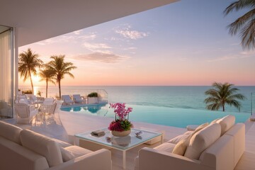 Luxury Oceanfront Villa with Infinity Pool at Sunset