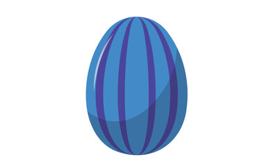 A vibrant blue egg with darker vertical stripes, isolated on a white background, suggesting a decorative or festive item.