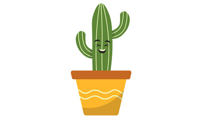 A cartoon cactus with a happy expression, standing in a yellow pot.