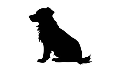 Isolated black silhouette of a sitting dog, a faithful canine companion with fluffy fur. Simple vector graphic icon for pet themes