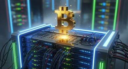Bitcoin Mining Server - Digital Currency and Blockchain Technology.