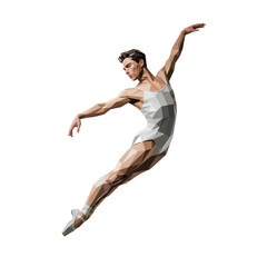 Dancer performing a graceful leap in geometric style artwork showcasing movement and expression