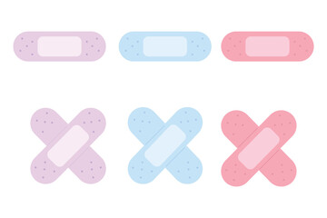 Set of medical bandage, adhesive bandage, adhesive plaster, medical patch with pastel color vector illustration. Suitable for clip art, stickers, flat design illustration, etc
