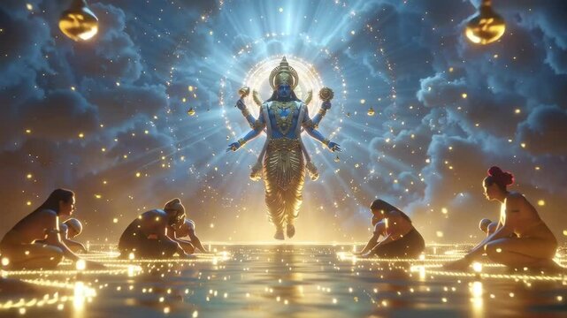 Lord Vishnu Divine Form Glowing in Cosmic Energy