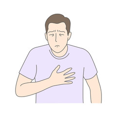 Illustration showing a man holding his chest with a pained expression, possibly indicating discomfort or a symptom like chest pain