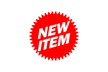 NEW ITEM - NEW ITEM text written on red round Zigzag object 
