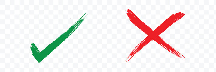 Check marks doodle set. hand drawn chalk checklist, checkbox, green tick and red cross signs in sketch style. charcoal pencil correct or incorrect symbols. crayon checkmarks, yes and no elements. 