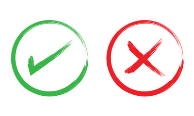 Check marks doodle set. hand drawn chalk checklist, checkbox, green tick and red cross signs in sketch style. charcoal pencil correct or incorrect symbols. crayon checkmarks, yes and no elements. 