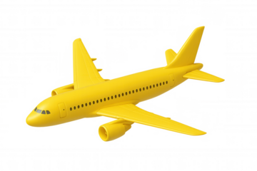 3d rendering of a yellow airplane flying on a transparent background, perfect for travel and aviation projects