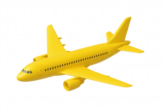3d rendering of a yellow airplane flying on a transparent background, perfect for travel and aviation projects