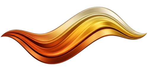 Golden and Copper Swirl Abstract Flowing Shape with Metallic Sheen on Transparent Background wave isolated on a transparent background