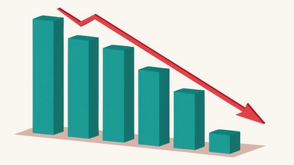 Bar chart showing sharp decline with downward trending arrow