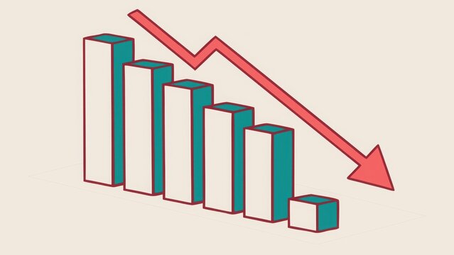 Bar chart showing downward trend with red arrow