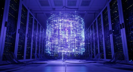 Futuristic Data Core - Digital Brain in Server Room.