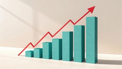 Rising bar graph with upward trend arrow illustrating growth
