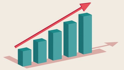 Rising bar chart with upward trend arrow illustrating growth