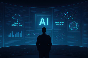 AI technology concept with cloud computing and machine learning data visualization