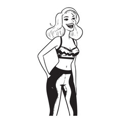 Beautiful Woman Doodle Black and White Illustration with Elegant Line Art and Artistic Hand Drawn Style