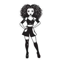 Beautiful Woman Doodle Black and White Illustration with Elegant Line Art and Artistic Hand Drawn Style