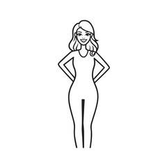 Beautiful Woman Doodle Black and White Illustration with Elegant Line Art and Artistic Hand Drawn Style