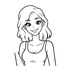 Beautiful Woman Doodle Black and White Illustration with Elegant Line Art and Artistic Hand Drawn Style