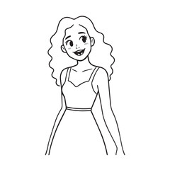 Beautiful Woman Doodle Black and White Illustration with Elegant Line Art and Artistic Hand Drawn Style