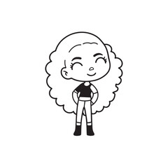 Beautiful Woman Doodle Black and White Illustration with Elegant Line Art and Artistic Hand Drawn Style