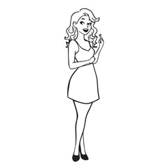 Beautiful Woman Doodle Black and White Illustration with Elegant Line Art and Artistic Hand Drawn Style