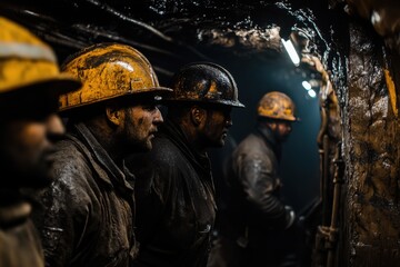 Indian coal miners going down a coal mine