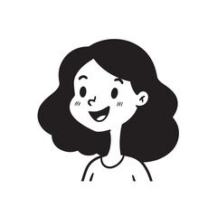 Beautiful Woman Doodle Black and White Illustration with Elegant Line Art and Artistic Hand Drawn Style