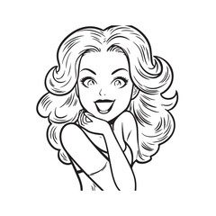 Beautiful Woman Doodle Black and White Illustration with Elegant Line Art and Artistic Hand Drawn Style
