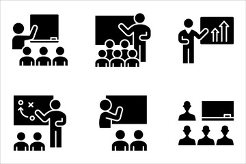 workshop Training icon set,  presentation, seminar, linear sign vector illustration on white background