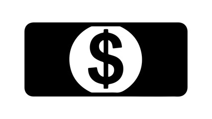 Dollar sign icon on black rectangle with transparent background