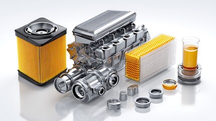 Fototapeta premium Analyzing Car Engine Components Oil and Air Filters for Maintenance