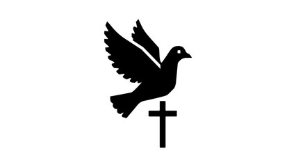 Dove flying over cross with transparent background