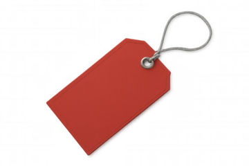 Red leather price tag dangling elegantly over transparent surface, highlighting promotional marketing strategies