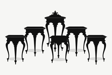 Antique street lamp column and vintage furniture vector illustration