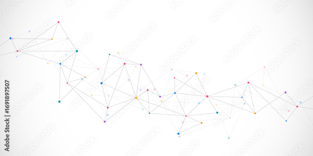Wall mural minimalistic design with connecting the dots and lines. abstract geometric background of science and