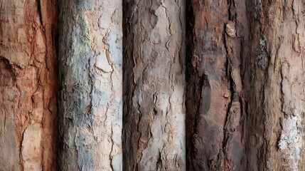 Diverse Tree Trunks Displaying Varied Colors and Textures in Nature