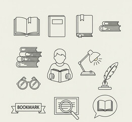 "Minimalist flat vector icon set, black and white, simple clean line design, scalable, professional, perfect for web, app, business, technology, education, travel, healthcare, finance, UI/UX, infograp