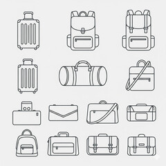 "Minimalist flat vector icon set, black and white, simple clean line design, scalable, professional, perfect for web, app, business, technology, education, travel, healthcare, finance, UI/UX, infograp