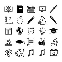 "Minimalist flat vector icon set, black and white, simple clean line design, scalable, professional, perfect for web, app, business, technology, education, travel, healthcare, finance, UI/UX, infograp