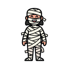 Cartoon illustration of a happy mummy costume.