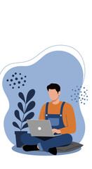 Young man working comfortably from home on a laptop, symbolizing remote work, online learning, or a modern digital lifestyle.