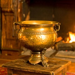 Ornate copper decorative bowl on stand