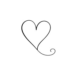 Single Elegant Black Line Art Heart with Swirl Tail:  Vector Illustration